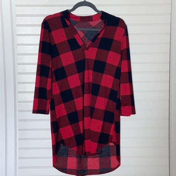 Boutique Tops - Red Buffalo Plaid Long Sleeve Tunic